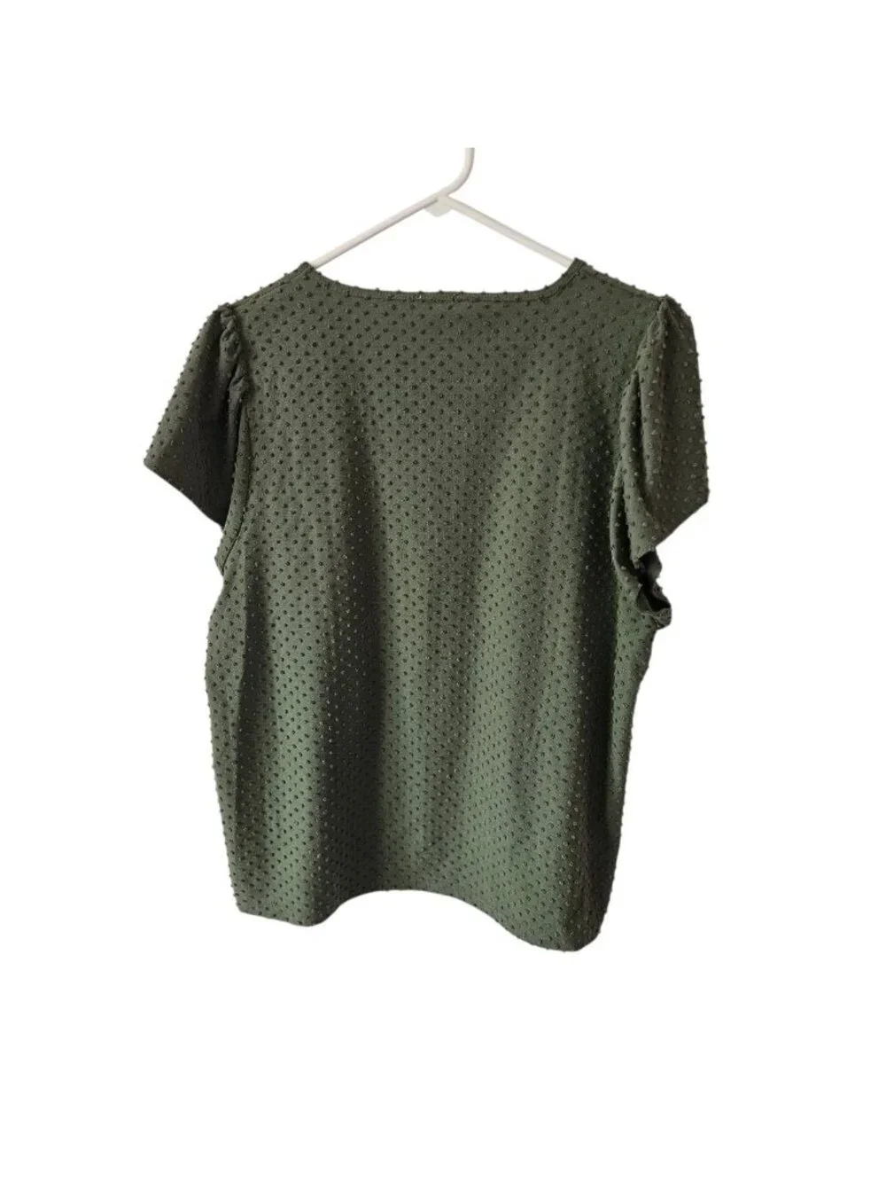 J.Crew Olive Green Swiss Dot Flutter Sleeve Blouse Top Women's Large L